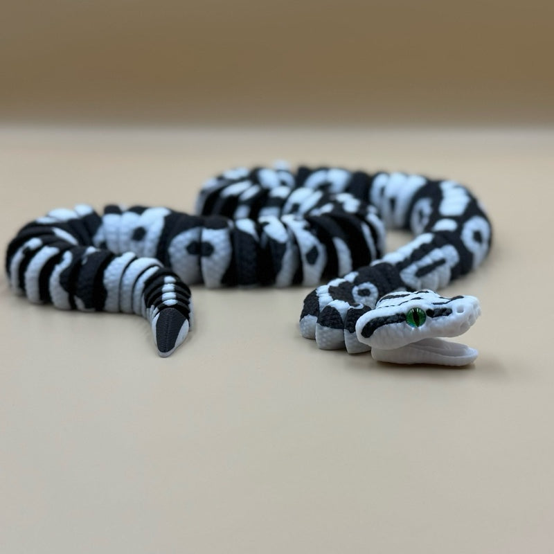 3D Printed Ball Python Articulated Figurine - High-Resolution White & Black Morph Collectible